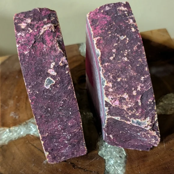 Pair of Brazilian Agate Geodes Dyed Pink Polished Sections for Bookends, Etc - Picture 9 of 14